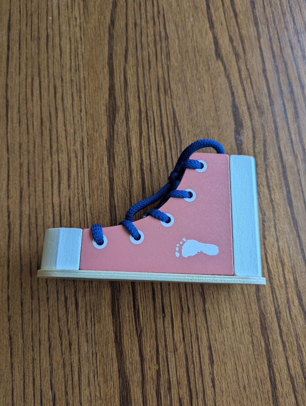 Kids Pink Lace-Up Wooden Toy Shoe - Blue Laces